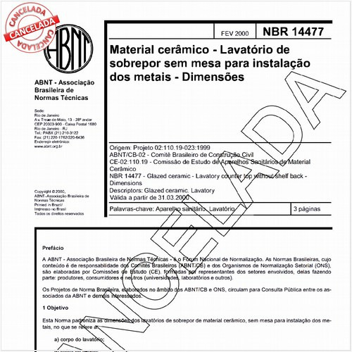 Material cerâmico - Lavatório de sobrepor sem mesa para instalação dos metais - Dimensões