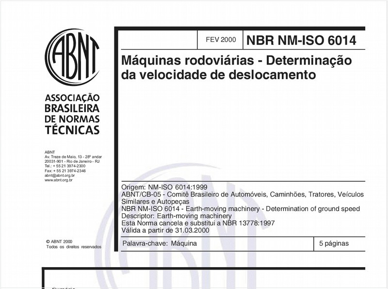 Máquinas rodoviárias - Determinação da velocidade de deslocamento