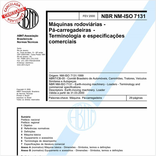 Máquinas rodoviárias - Pá-carregadeiras - Terminologia e especificações comerciais