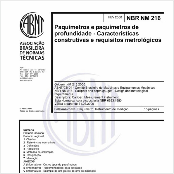 Paquímetros e parquímetros de profundidade - Características construtivas e requisitos metrológicos