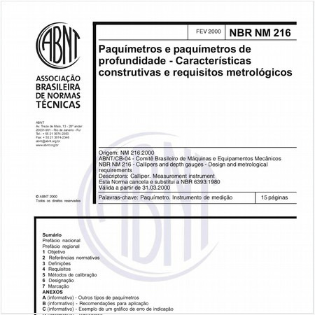 Paquímetros e parquímetros de profundidade - Características construtivas e requisitos metrológicos