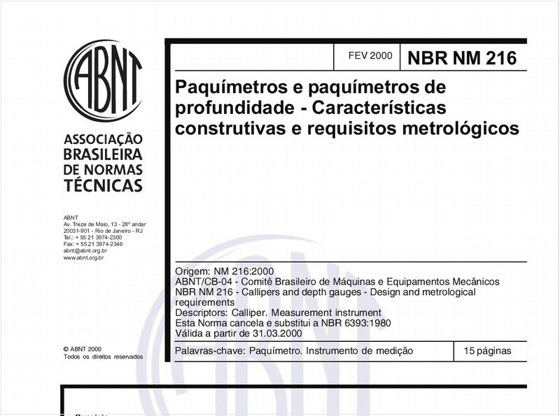 Paquímetros e parquímetros de profundidade - Características construtivas e requisitos metrológicos