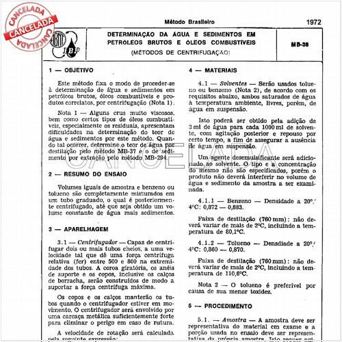 Determinação da água e sedimentos em petróleos brutos e óleos combustíveis - (métodos de centrifugação)