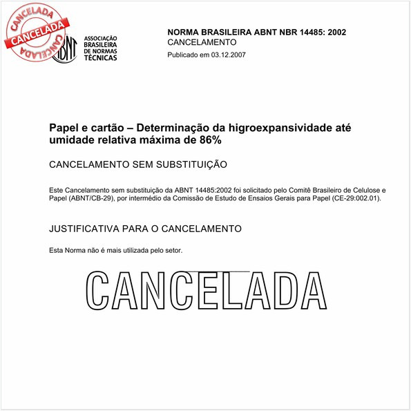 Papel e cartão - Determinação da higroexpansividade até umidade relativa máxima de 86%
