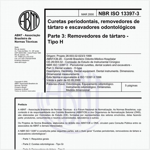 Curetas periodontais, removedores de tártaro e escavadores odontológicos - Parte 3: Removedores de tártaro - Tipo H