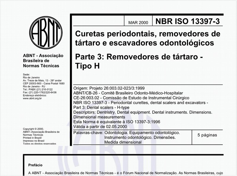Curetas periodontais, removedores de tártaro e escavadores odontológicos - Parte 3: Removedores de tártaro - Tipo H