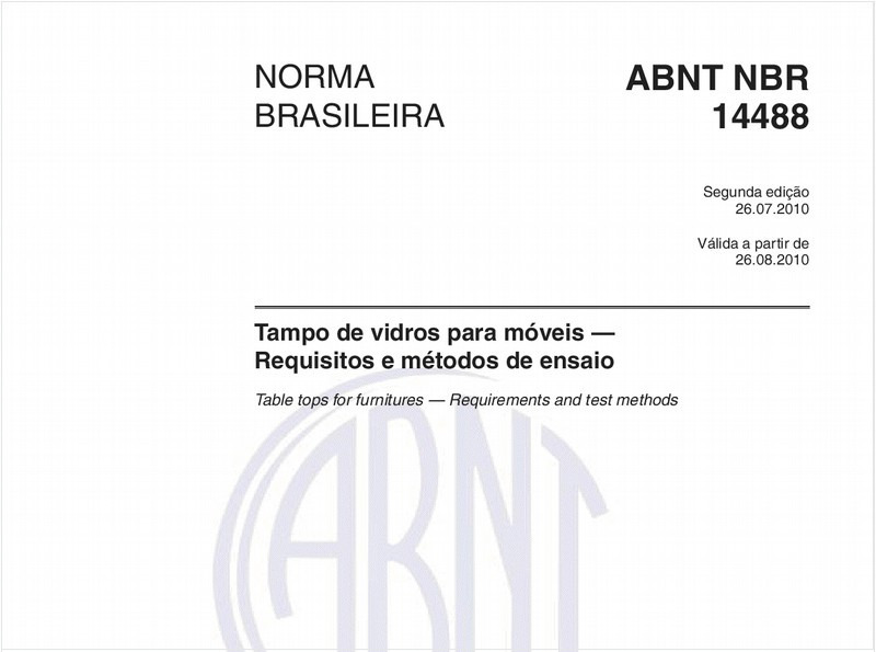 Tampos de vidro para móveis - Requisitos e métodos de ensaio