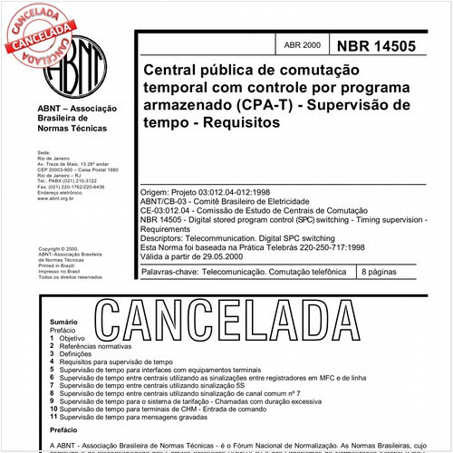 Central pública de comutação temporal com controle por programa armazenado (CPA-T) - supervisão de tempo - Requisitos