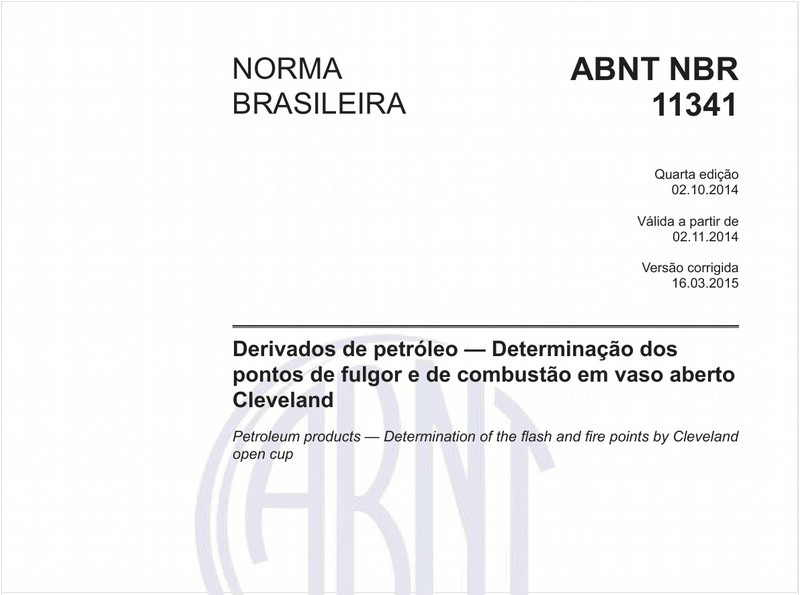 Derivados de petróleo - Determinação dos pontos de fulgor e de combustão em vaso aberto Cleveland