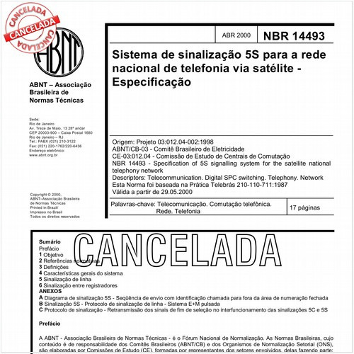 Sistema de sinalização 5S para a rede nacional de telefonia via satélite - Especificação