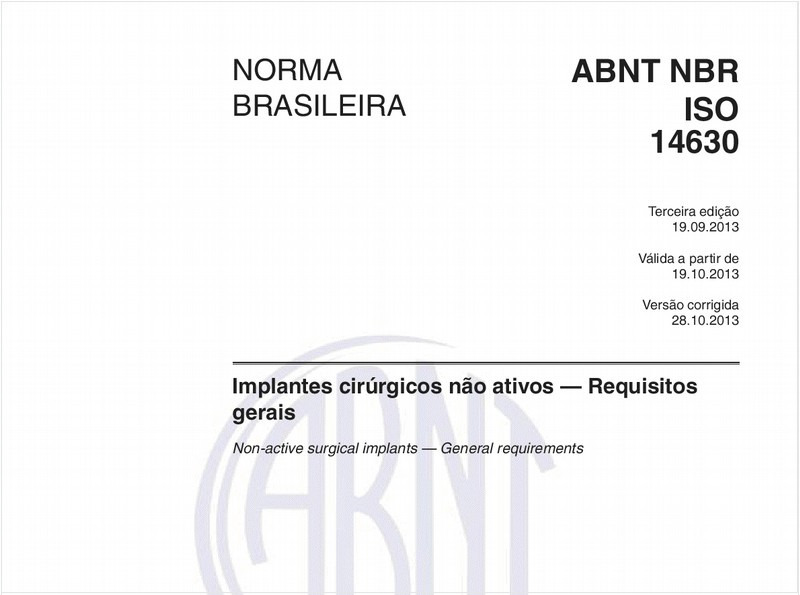Implantes cirúrgicos não ativos - Requisitos gerais