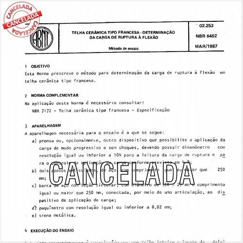 Telha cerâmica tipo francesa - Determinação da carga de ruptura à flexão