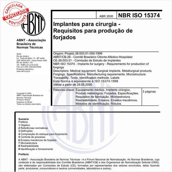 Implantes para cirurgia - Requisitos para produção de forjados