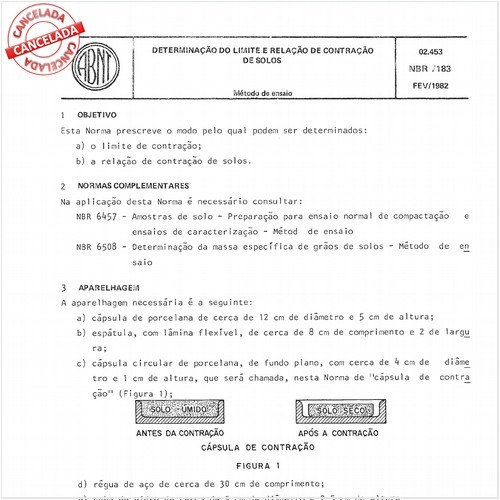 Determinação do limite e relação de contração dos solos