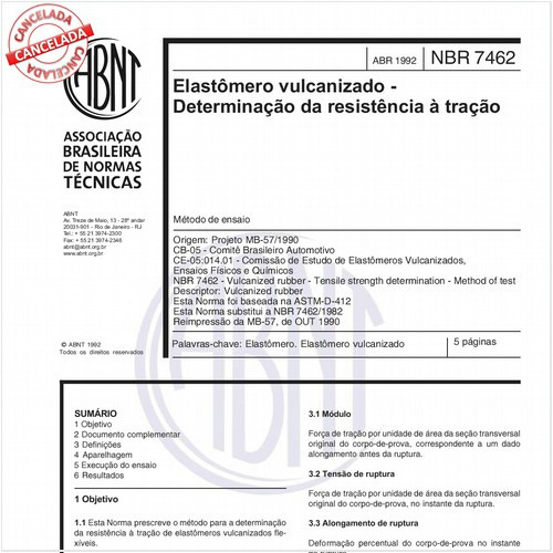 Elastômero vulcanizado - Determinação da resistência à tração