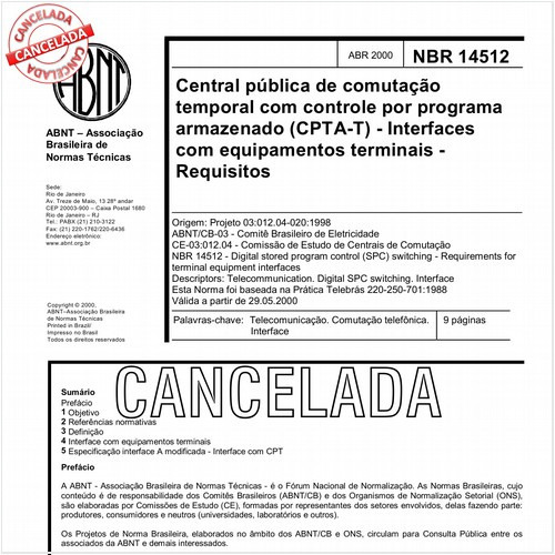 Central pública de comutação temporal com controle por programa armazenado (CPTA-T) - Interfaces com equipamentos terminais - Requisitos