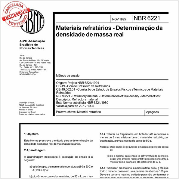 Materiais refratários - Determinação da densidade de massa real