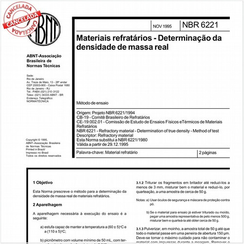 Materiais refratários - Determinação da densidade de massa real