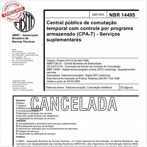 Central pública de comutação temporal com controle por programa armazenado (CPA-T) - Serviços suplementares