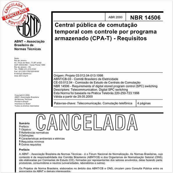 Central pública de comutação temporal com controle por programa armazenado (CPA-T) - Requisitos