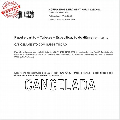 Papel e cartão - Tubetes - Especificação do diâmetro interno