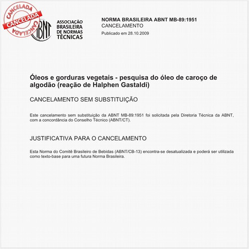 óleos e gorduras vegetais - Pesquisa do óleo de caroço de algodão (reação de Halphen Gastaldi)