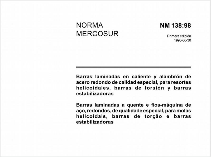 Barras laminadas a quente e fios-máquina de aço, redondos, de qualidade especial, para molas helicoidais, barras de torção e barras estabilizadoras