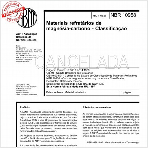 Materiais refratários de magnésia-carbono - Classificação