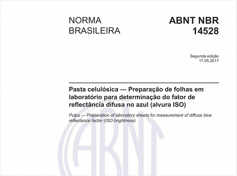 Pasta celulósica - Preparação de folhas em laboratório para determinação do fator de reflectância difusa no azul (alvura ISO)