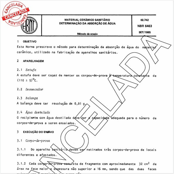 Material cerâmico sanitário - Determinação da absorção de água