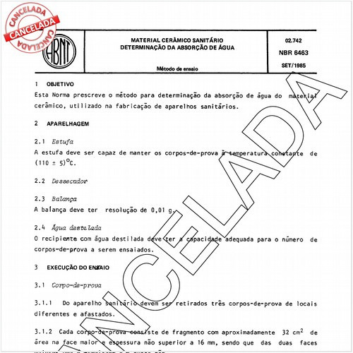 Material cerâmico sanitário - Determinação da absorção de água