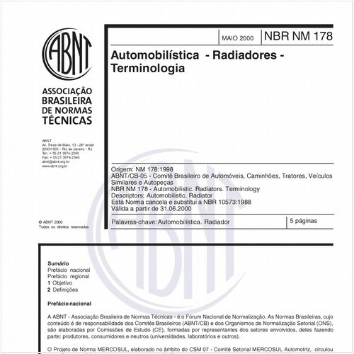 Automobilística - Radiadores - Terminologia