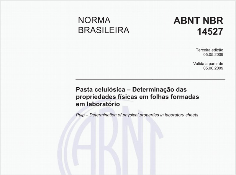 Pasta celulósica - Determinação das propriedades físicas em folhas formadas em laboratório