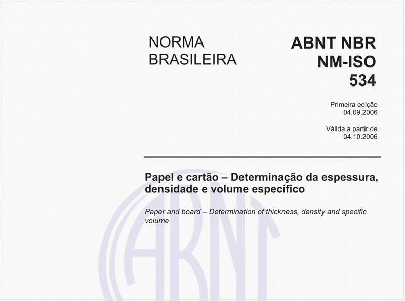 Papel e cartão - Determinação da espessura, densidade e volume específico