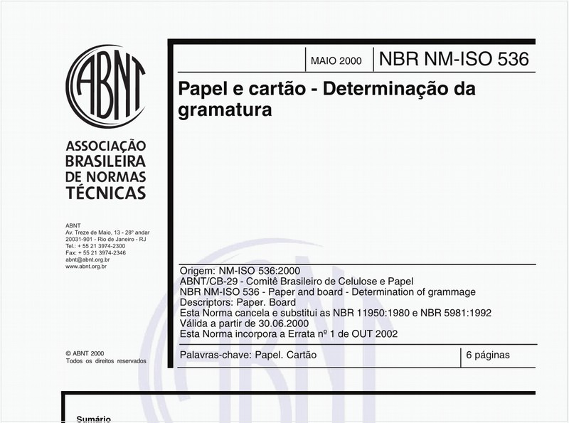 Papel e cartão - Determinação da gramatura