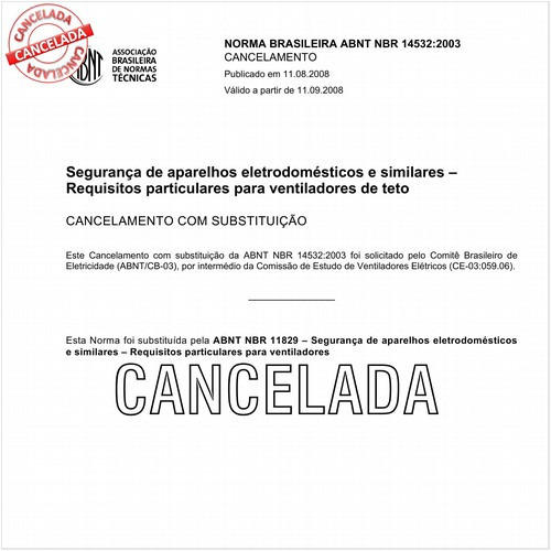 Segurança de aparelhos eletrodomésticos e similares - Requisitos particulares para ventiladores de teto
