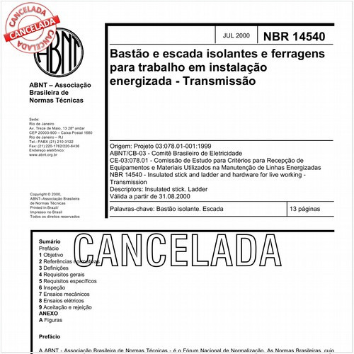 Bastão e escada isolantes e ferragens para trabalho em instalação energizada - Transmissão
