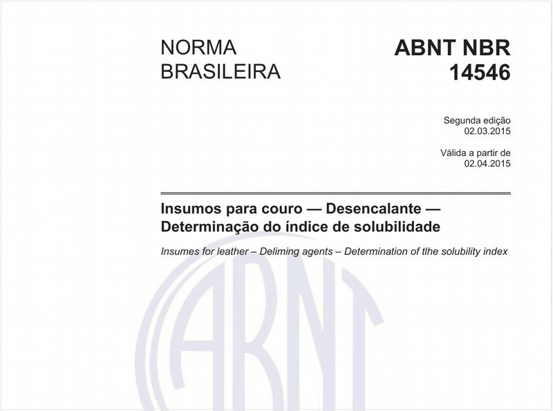 Insumos para couro - Desencalante - Determinação do índice de solubilidade