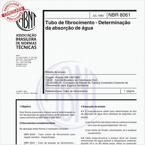 Tubo de fibrocimento - Determinação da absorção de água