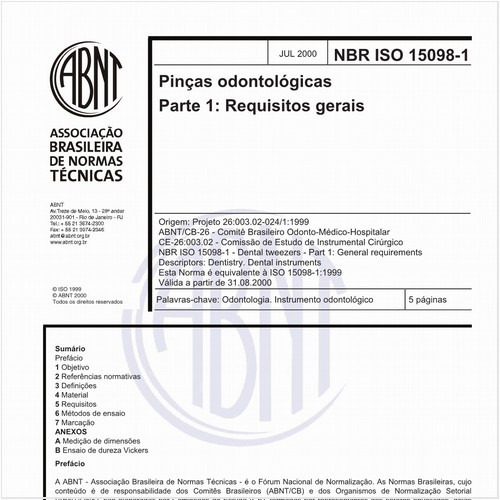 Pinças odontológicas - Parte 1: Requisitos gerais