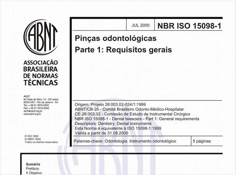 Pinças odontológicas - Parte 1: Requisitos gerais