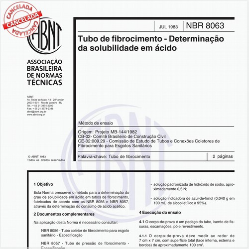 Tubo de fibrocimento - Determinação da solubilidade em ácido