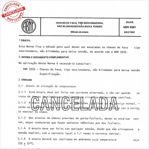 Chaves de faca, tipo seccionadora, não blindadas para baixa tensão