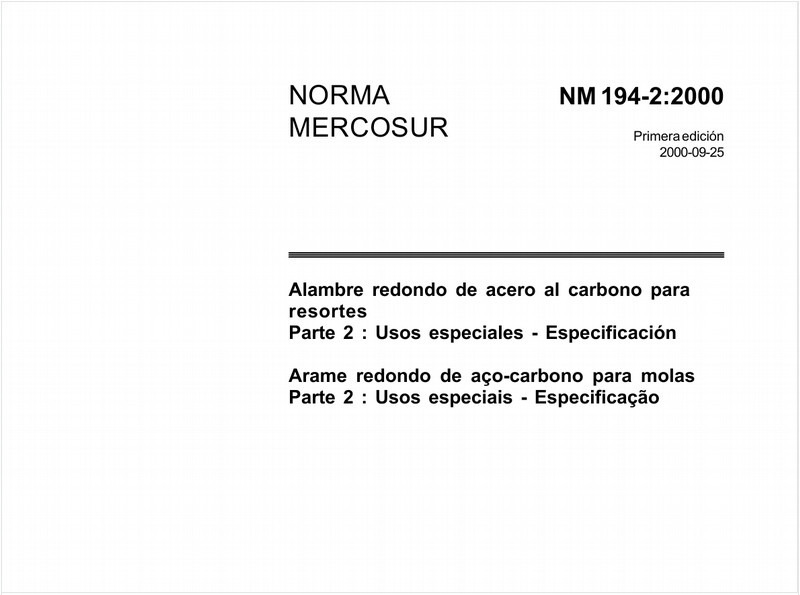 Arame redondo de aço-carbono para molas - Parte 2: Usos especiais - Especificação