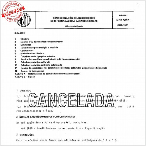 Condicionador de ar doméstico - Determinação das características