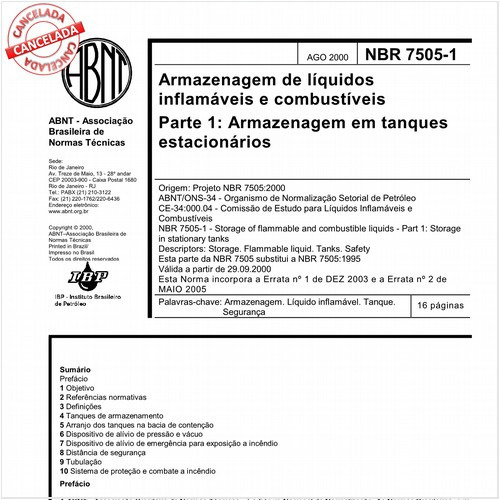 Armazenagem de líquidos inflamáveis e combustíveis - Parte 1: Armazenagem em tanques estacionários