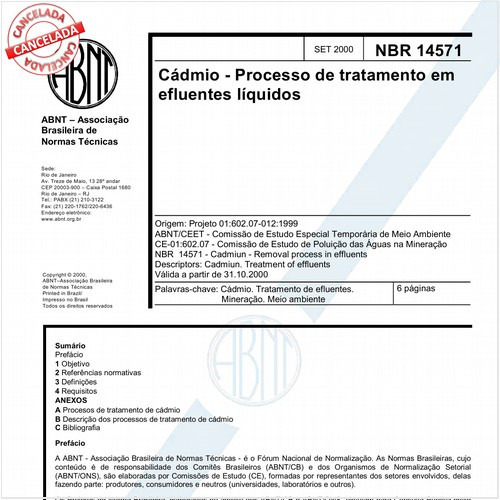 Cádmio - Processo de tratamento em efluentes líquidos