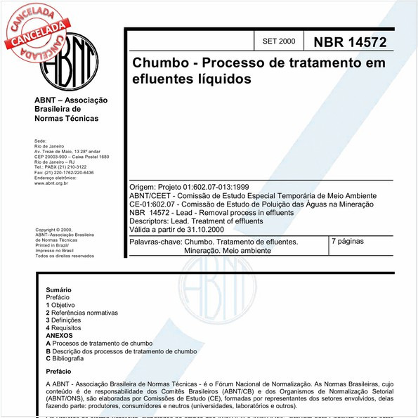 Chumbo - Processo de tratamento em efluentes líquidos