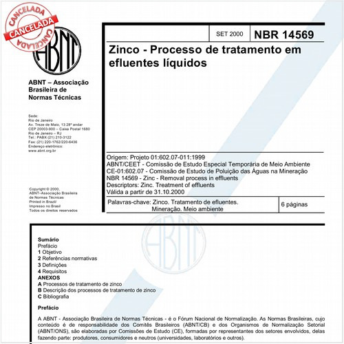 Zinco - Processo de tratamento em efluentes líquidos