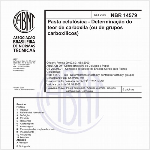 Pasta celulósica - Determinação do teor de carboxila (ou de grupos carboxílicos)